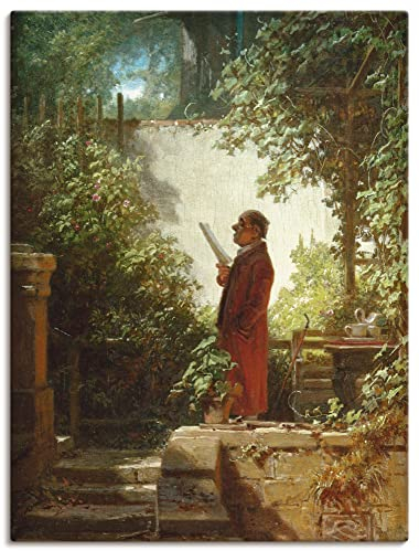 ARTland Wanddeko Leinwand Bilder Wandbild 45x60 cm Idyll Garten Terasse Pflanzen Morgen Zeitungsleser im Hausgärtchen 1850 Romantik Carl Spitzweg B4KQ