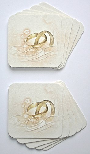 LYSCO® 50 Stück Hochzeits-Bierdeckel, quadratisch mit abgerundeten Ecken, 1,4 mm Pappe, beidseitig bedruckt, ideal für Hochzeitsfeiern
