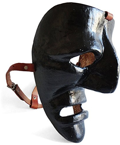 Satodà - Masque « Mamuthones » typique du carnaval de Mamoiada, dans la province de Nuoro, en Sardaigne. Il est fabriqué artisanalement en résine avec des boucles en cuir à partir de moules en bois.