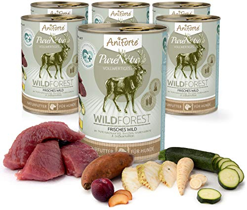 AniForte Hundefutter Nass WildForest 6 x 400g – Nassfutter für Hunde, Frisches Wildfleisch mit Gemüse & Früchten, Natürliches Hundenassfutter getreidefrei & glutenfrei