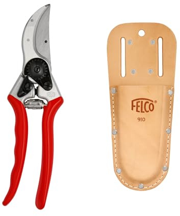 FELCO 2-teilig: Bypass-Gartenschere 2 + Leder-Gürteltasche 910, Rechtshänder, Große Hand, 25mm, Made in Switzerland