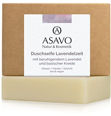 ASAVO Premium Lavendelseife, handgemachte BIO Seife, Naturseife mit Karitébutter & natürlichem Lavendelöl, vegan, 95g