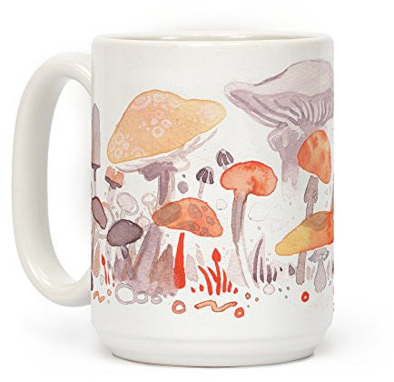 LookHUMAN - Taza de café de cerámica con diseño de setas y jardín, color blanco, 443 ml