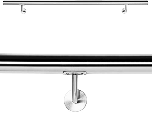 Wiltec Pasamanos barandilla de escalera 150cm acero inox V2A baranda con soporte a la pared