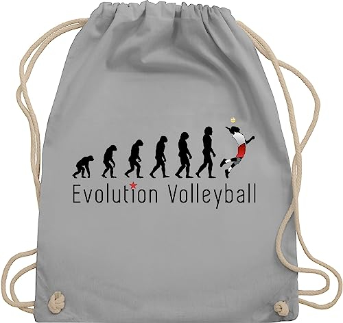 Turnbeutel Rucksack - Entwicklung und Outfit - Volleyball Evolution - Unisize - Hellgrau - geschenke für volleyballer volleyballtasche vollyball geschenk beutel volleyball-turnbeutel rucksäcke