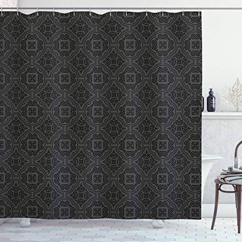 ABAKUHAUS Dunkelgrau Duschvorhang, venezianischen Barock, Stoffliches Gewebe Badezimmerdekorationsset mit Haken, 175 x 180 cm, Schwarz Grau
