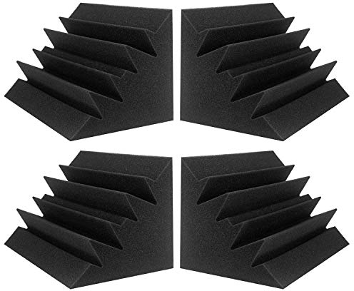 JBER 4 Pack Acoustic Foam Bass Trap Studio Foam 12 X 7 X 7 Soundproof Padding Wall Panels Corner Block Finish for Studios Home and Theater