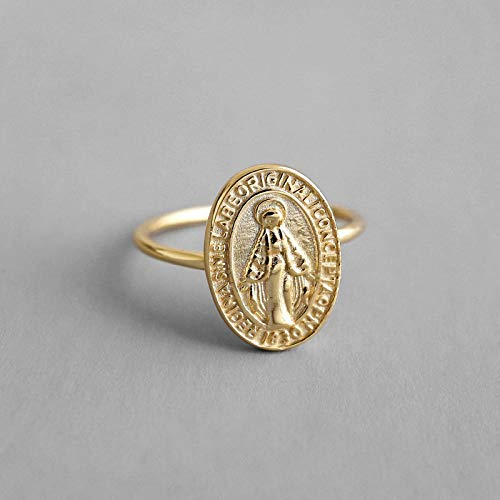 PRAK Damen 925 Sterling Silber Ringe Verstellbare,Goldene Jungfrau Maria Runder Ring Für Frauen Geburtstag Geschenk, Weihnachten Geschenk, Kreativen Stil