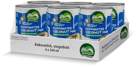 Nature's Charm eingedickte Kokosnussmilch – Vegane Kokosmilch – Ideal zum Backen und Kochen sowie für Kaffee und Tee – 6x 360 ml