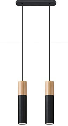 Sollux Pablo 2 Hängelampe schwarz, Natur Holz 2x GU10 dimmbar 30x6x90cm