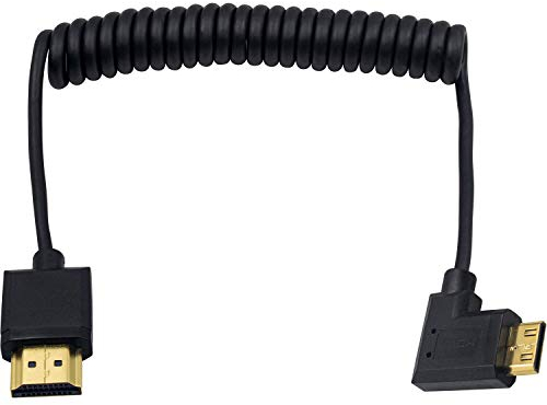 Duttek Mini HDMI auf Standard HDMI Kabel, Mini HDMI auf HDMI Spiralkabel, ultradünnes HDMI Stecker auf Mini HDMI Stecker, unterstützt 4K Ultra HD, 1080p, 3D (HDMI 2.0) (1,2 m) (rechtwinklig)