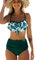 JFAN Femme Maillot De Bain 2 Pièces Push Up Vintage Taille Haute Volants Bottom Ruched Deux Pièces Bikini Vert M