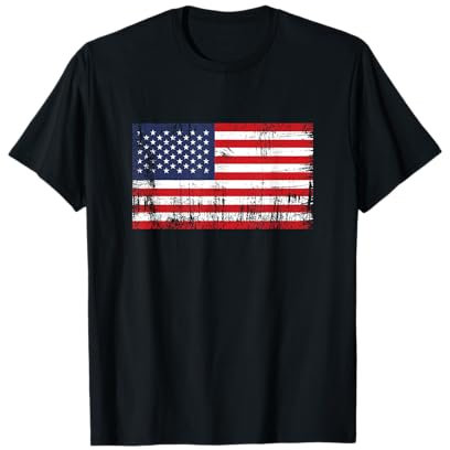 YO! USA Vintage Amerika Banner Fan USA Flagge Retro T-Shirt Schwarz S Unisex Erwachsene Unisex Kinder Klassische Passform Kurzarm Crew-Ausschnitt 38-16.5 Hochwertige Verarbeitung Patriotic T-Shirts