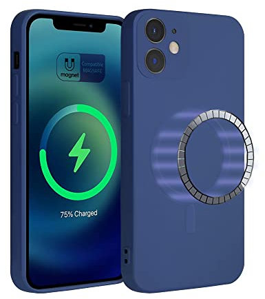 ICOVERI Coque Silicone Magnétique pour iPhone 12, Compatible avec MagSafe, Housse Protection Complète, Aimants Intégrés, Antichoc, Étui de Protection en Silicone (Bleu, iPhone 12)