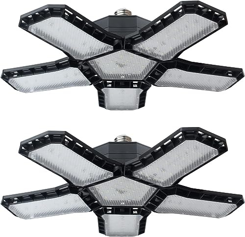 CREATESTAR 2 Stück 120W Werkstattlampe LED Deckenleuchte, 12000 Lumens LED Garagenleuchte mit 5 Justierbaren Austauschbare Verkleidungen E26/E27 Werkstattbeleuchtung für Billard-Salon,Lager,Garage
