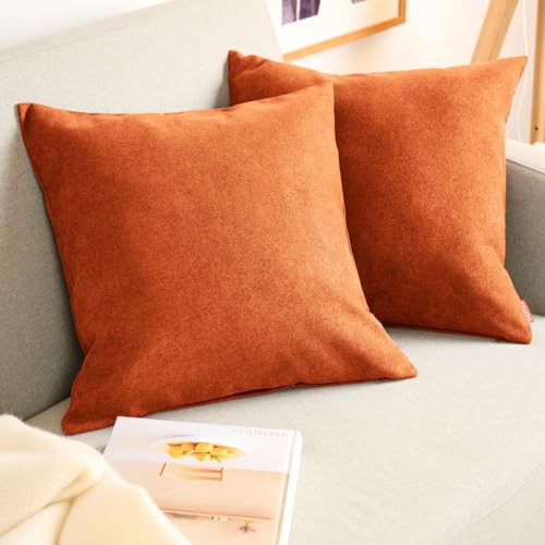 Blumtal 2er Set Kissenbezug 45x45 orange - kuschelige Chenille Kissenbezüge mit verstecktem Reißverschluss, Oekotex Zertifizierte Kissenhülle für Deko-Kissen Sofakissen Polster & Zierkissen