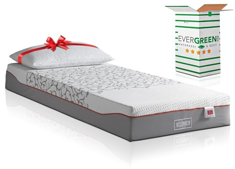 EVERGREENWEB Ortopädische Matratze 90x190 cm aus Memory Schaum, 20 cm Hoch, Massage-Effekt + 1 Bett Kissen KOSTENLOS aus Memory Foam Flocken, Waschbarer Bezug mit Anti-Milbe, Hypoallergen | Millenium