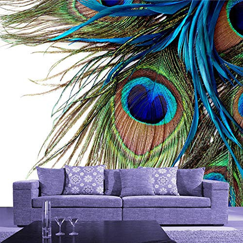 DAISHIHAN 3D Large Mural Bedroom Living Room Sofa TV Background Wallpaper Blue Peacock Feather Wallpaper