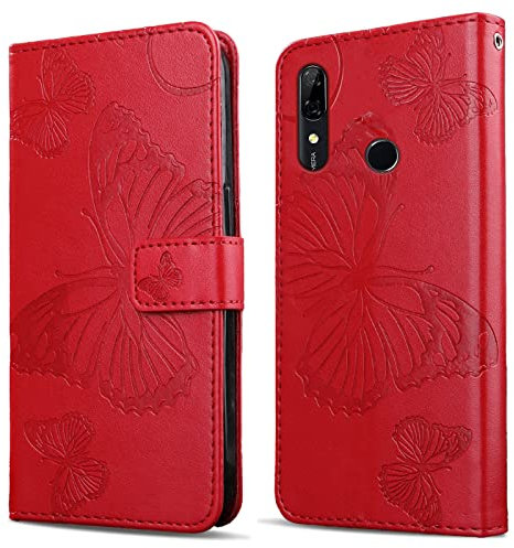 DENDICO Cover per Huawei P Smart Z / Y9 Prime 2019, Portafoglio Custodia in PU Pelle per Huawei P Smart Z / Y9 Prime 2019, Antiurto Cover a Libro con Slot per Carte, Rosso