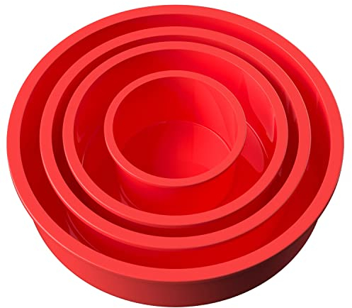 Intirilife Set de 4 moules à gâteaux ronds en silicone Rouge - 10 cm, 16.3 cm, 19.8 cm, 25 cm - Pour la cuisson de gâteaux Gâteaux à couches
