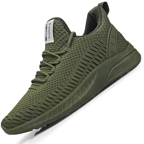 Feethit Turnschuhe Herren Laufschuhe Sportschuhe Sneaker rutschfeste Gummisohlen Leichte und Atmungsaktiv für Gehen Armeegrün 45