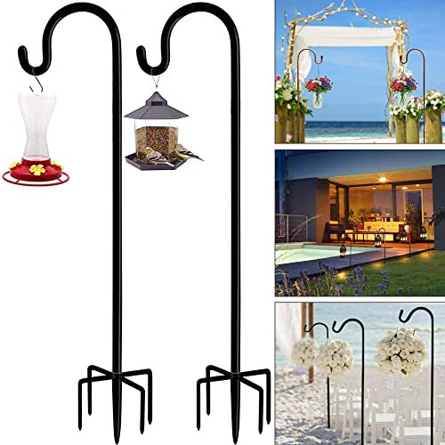 NMM Schäferhaken für den Außenbereich mit 5 Zinken, 96 cm Hirtenhaken, Metall Gartenstecker für Aufhängen von Solarlicht, Vogelfutterspendern, Laternen, Pflanzkörbe, und Hochzeits Dekoration (2 Stück)