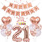 Conruich Deko 21. Geburtstag Frau, Rosegold Tortendeko Geburtstag 21 Jahre Mann, Geburtstagsdeko 21 Jahre, Rosegold Ballon 21 Geburtstags Mädchen, Happy Birthday Banner Deko 21 Geburtstags Frauen