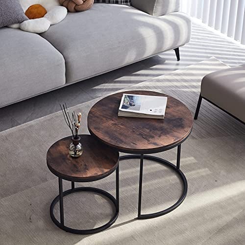 HJhomeheart Runde Satztische 2er Set, Couchtische, Groß: 60 x 60 x 45 cm, Klein: 40 x 40 x 35 cm, Vintage