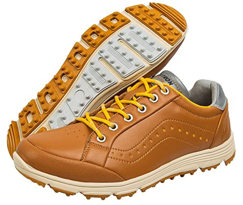 SDEQA Scarpe da Golf Senza Chiodi da Uomo Impermeabile Golf Formazione Sport Sneakers Comfort Traspirante di Grandi Dimensioni,Giallo,42.5 EU