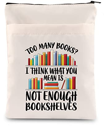 PLITI Bookworm Book Sleeve Book Lover Book Bag Book Club Gift Literary Book Theme Book Protector Bookish Gift (enough bookshelves BSU)