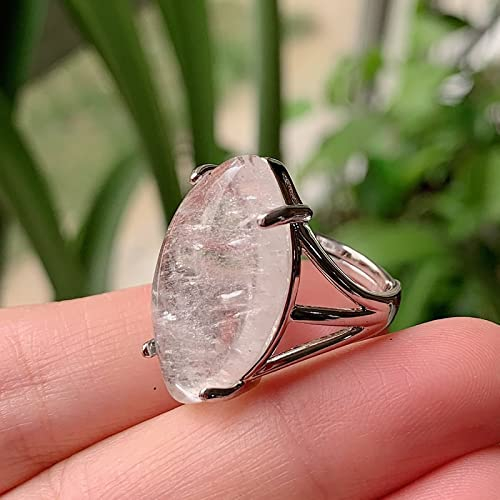 Damen-Natursteinring Großes Pferdeauge Offen Verstellbarer Runder Heilender Opal-Amethyst-Rosa-Kristallring,Klarer Quarz