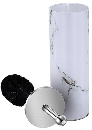 Zahari Home Marble Toilet Bowl Brush and Holder, White, Metal