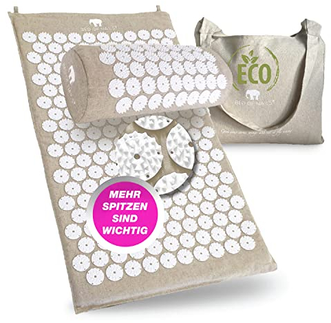BED OF NAILS ECO Acupressure Mat Cushion Pillow Strap, Made with Eco-Friendly Materials (ECO Mat & Pillow)