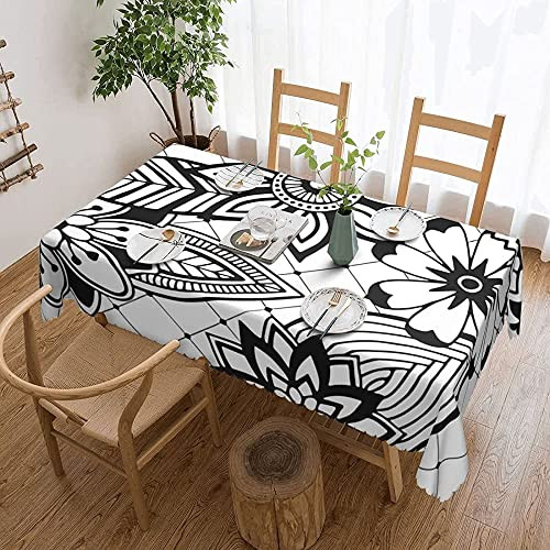 Rechteckige Wachstischdecke Schwarz-Weiß-Blume - Groß Gartentischdecke Abwaschbar Party Tischdecken Wasserdicht Tischwäsche Für Garten Terrasse Geburtstag,137X183cm