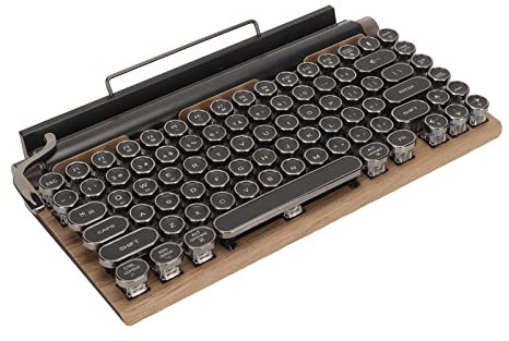 ASHATA Typewriter Style Mechanical Gaming Keyboard, 83 Keys Vintage Punk Gaming Keyboard, Support Wired/Bluetooth Connection, Round Keycaps (Wood Grain Color)