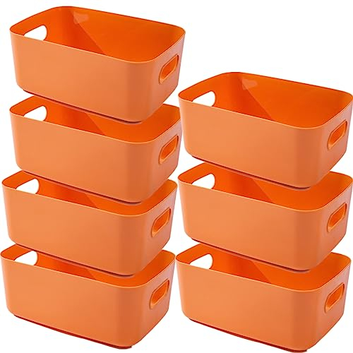 7 Aufbewahrungsbox Kunststoff Aufbewahrungskorb mit Griffen 20×14.7×7cm,Badezimmer Küchenschrank Organizer,Aufbewahrungskorb Aufbewahrungsbox Küche,Boxen Aufbewahrung für Küche,Bad,Spielzeug(Orange)