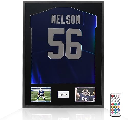 Snail 81,3 x 61 cm Trikot-Rahmen Schaukasten aus Holz zur Wandmontage, Schattenbox für Baseball, Basketball, Fußball, Hockey, Sport-Shirt, plus Anzeige von zwei Idol-Fotos und einer Unterschrift,