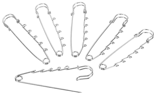 sourcing map 5 Trous Broche Épingles 3 Pouce Métal Décoratif Collier Sécurité Épingles Agrafes pour Femme Vêtements Robe Pantalons Pantalon Jupe Taille, Argent Ton, 10pcs