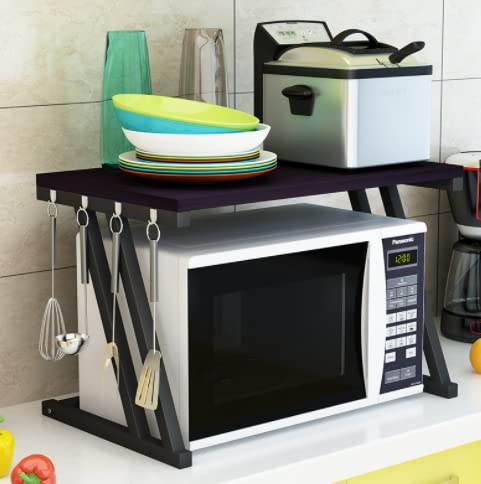 RELOVE Étagère Stable en Bois pour Four à Micro-Ondes avec Crochets, Support de Four, Grille à rôtir, étagère de Plan de Travail pour Micro-Ondes, étagère de Rangement de comptoir de Cuisine