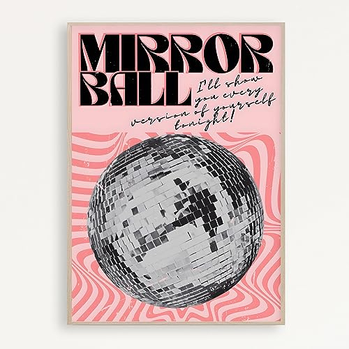 Disco Vintage-Wandkunst - Discokugel Ästhetisches Poster in Rosa - Flippiges Retro-Bild für Zimmer - Taylor Spiegelkugel Druck
