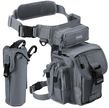 Jueachy Sac de Cuisse Tactique pour Homme avec Pochette pour Bouteille d'eau, Gris