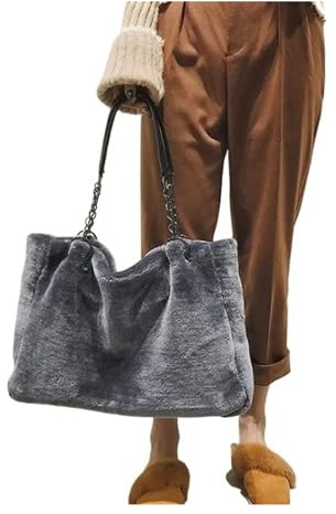 HKYBCF Flauschige Tragetasche Herbst Plüsch Damen Tasche Handtasche Fell Big Bag (Color : Gray)
