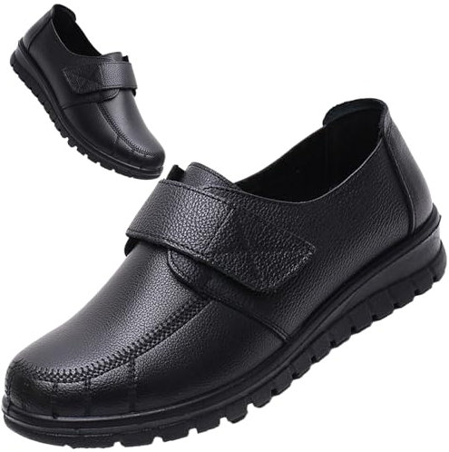 AEHO Scarpe Donna Pianta Larga Scarpe Traspiranti e Casual con Cuscino d'Aria Sandali Ortopedici Slip-on da Donna Impermeabili in Pelle Scarpe Sanitarie Donna,Nero,35/225mm