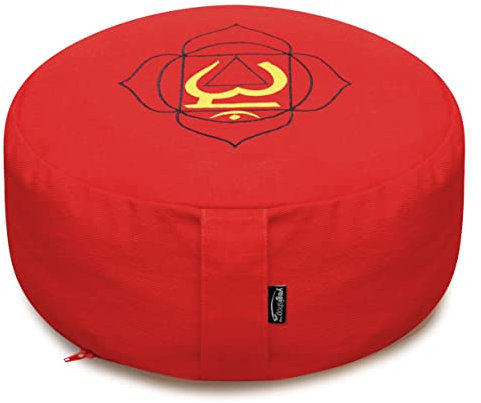 Yogishop Meditationskissen - rund - Chakras - Organic Cotton - ø 36cm x 15cm 36 x 36 x 15 cm, rot