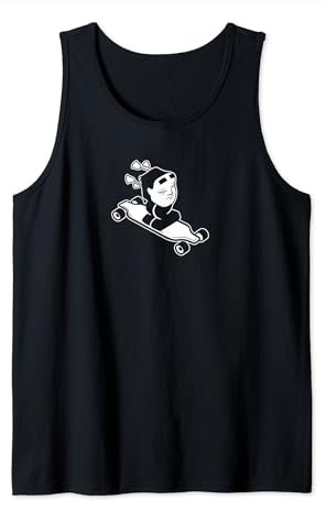 Seltsamer japanischer Geist, der ein Longboard reitet und Spaß hat Tank Top