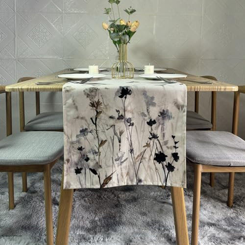 LOZULO Tulpen Tischläufer Modern Frühlingsdeko Tisch Wetterfest Leinen Lang Abwaschbar Outdoor Tischdecke Frühling für Party Tischmatten Küche Läufer 40x180 cm