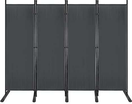 UISEBRT Paravent 225 x 180 cm Raumteiler Freistehend 4 Teilig Trennwand Stellwand mit Standfuß Sichtschutz für Büros Balkon Garten - Anthrazit