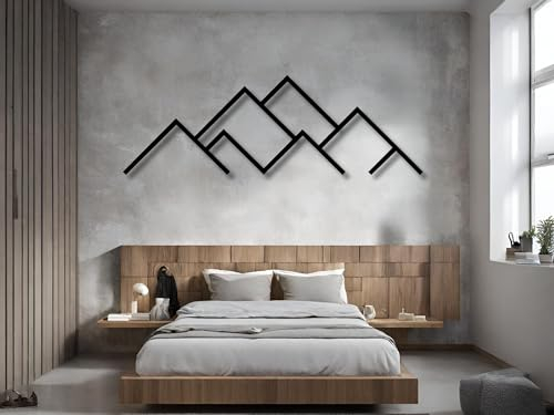 VAILLA Berge Wanddeko, Wandbild aus Holz, Wand deko in Schwarz Gold, 3D Bilder, Wandbilder Home Wall Art Dekoration, Wandaufkleber, Moderne Deko, Bilder für Zuhause Schlafzimmer, Wohnzimmer (Berge 3)