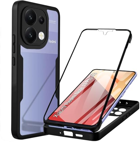Yutwo Cover per Redmi Note 13 Pro 4G (Non per Redmi Note 13 Pro 5G) Antiurto Custodia 360 Gradi con Protezione dello Schermo Integrata Rugged Full Body Protettivo Case Trasparente Bumper Cover, Nero
