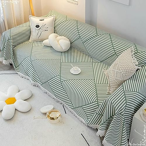 Bishilin Sofa Überzug Nordisch 180x150CM, Couchbezug Eckcouch 1 Sitzer Grün Gestreift Motiv mit Quasten 180x150CM Sofaüberwurf rutschfest Sofabezug Universal